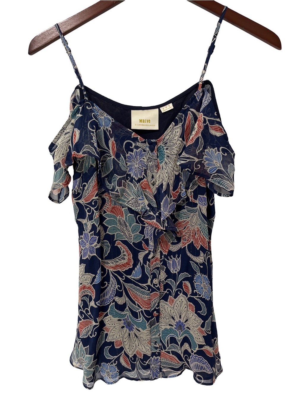 Maeve Anthropologie Women’s Size 2 Navy Floral Off Shoulder Adjustable Tank